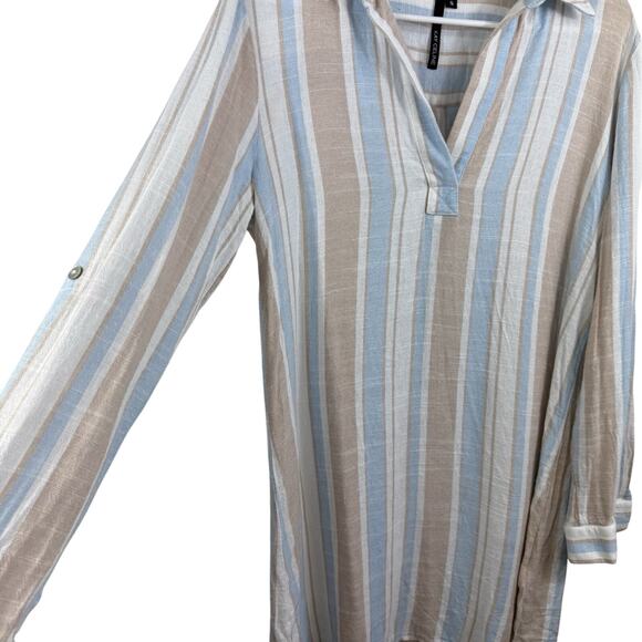 Striped Linen Blend Kay Celine Popover Shirt Dress Small Coastal Beach Preppy - Picture 4 of 11